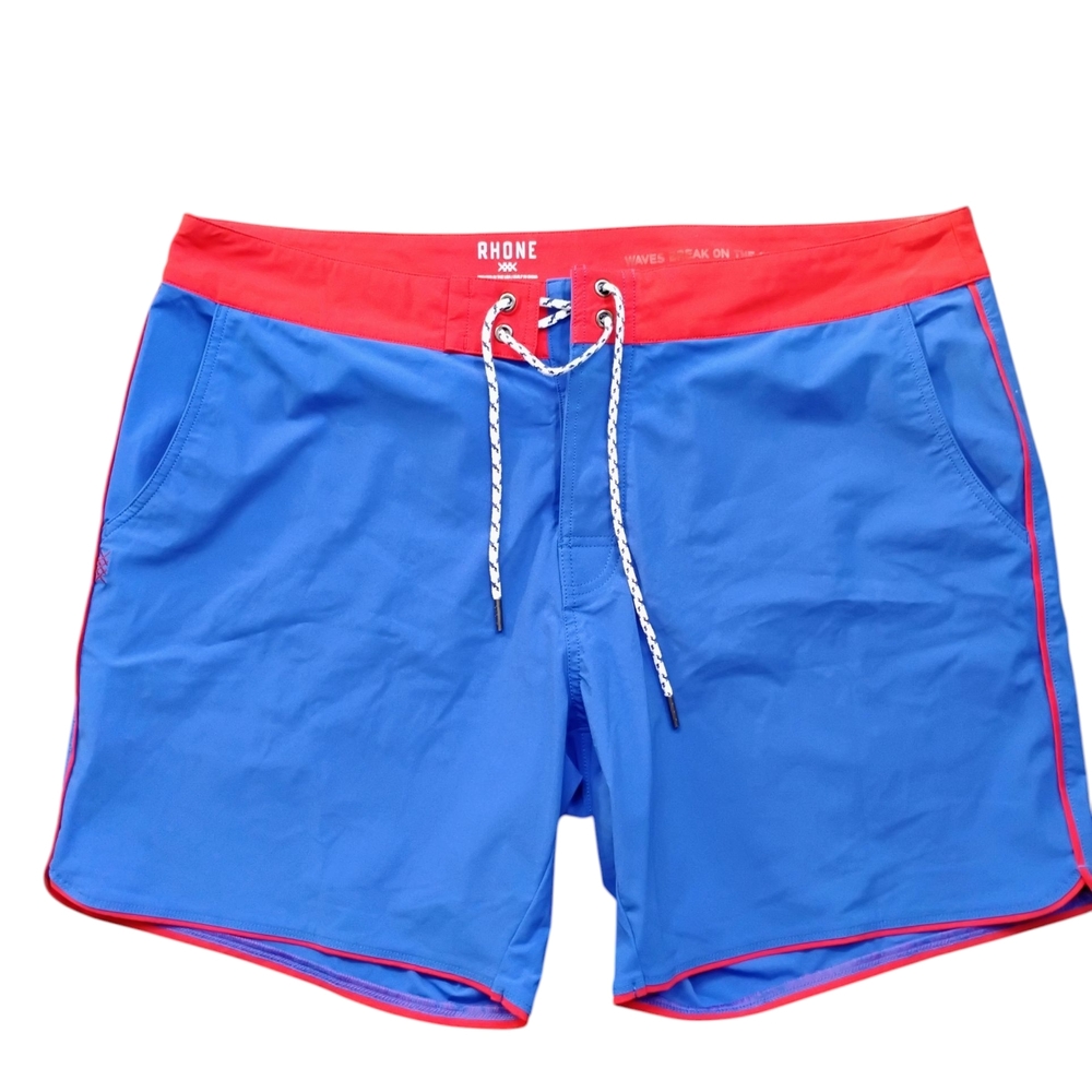 Men's Rhone Blue Swim Shorts with Red Trim